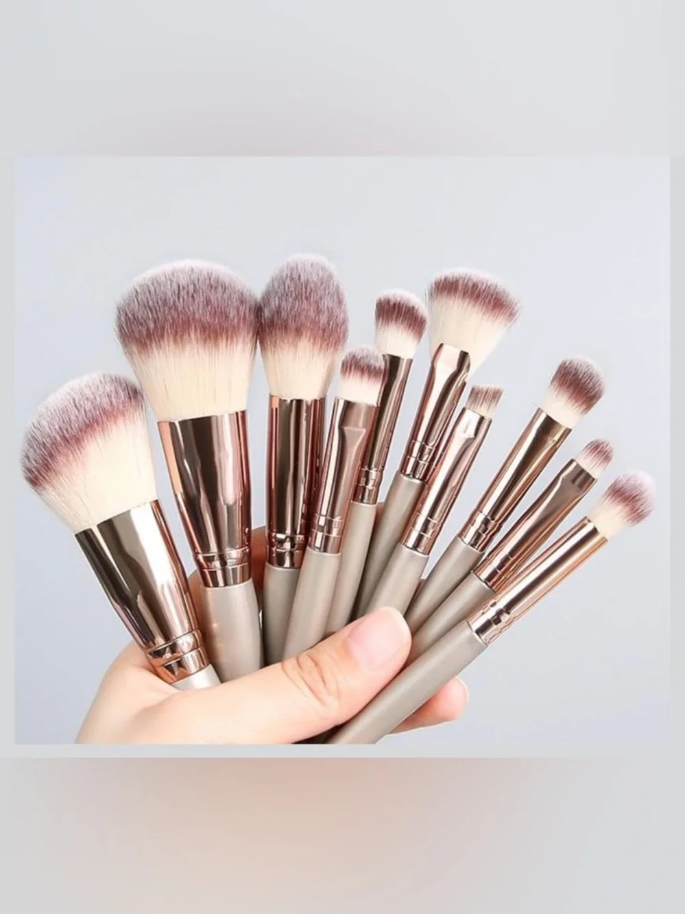 NWT~15pc Professional Makeup Full Face Brush & Case Set~Gray & Champagne Color